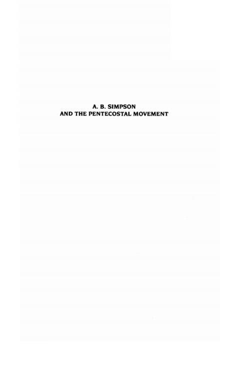 Cover image for book A. B. Simpson and the Pentecostal Movement