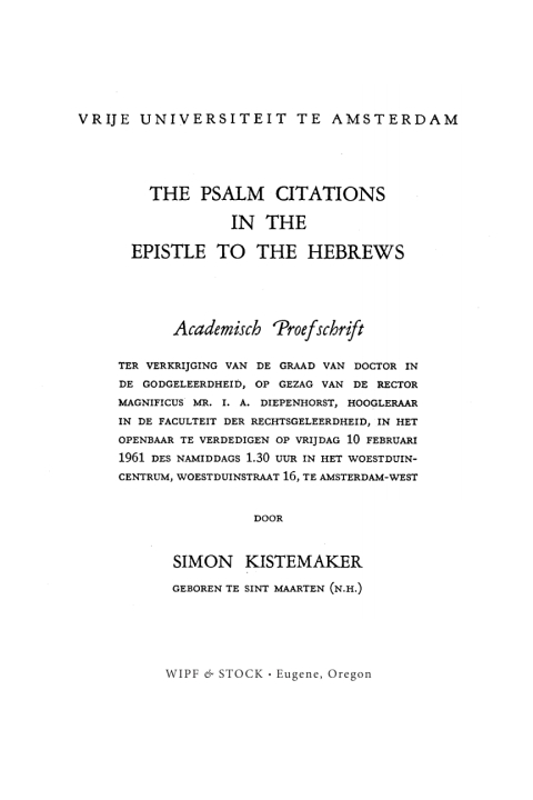 Cover image for book The Psalm Citations in the Epistle to the Hebrews