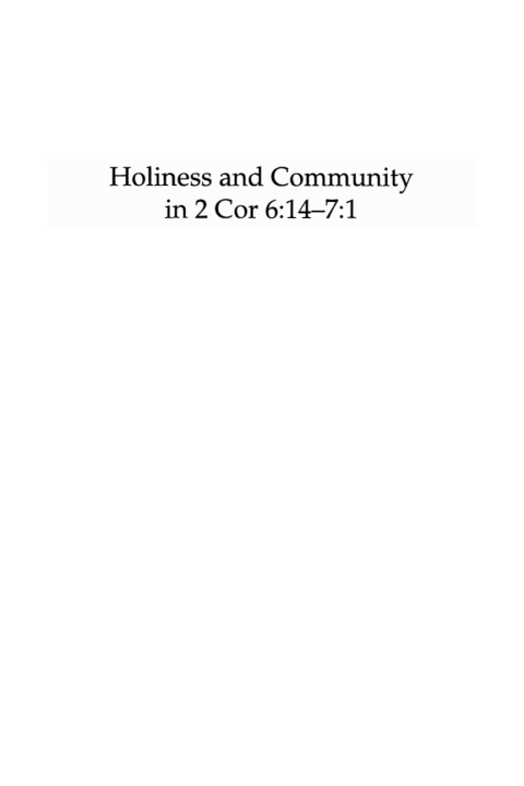 Cover image for book Holiness and Community in 2 Cor 6:14–7:1
