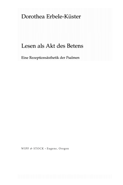 Cover image for book Lesen als Akt des Betens