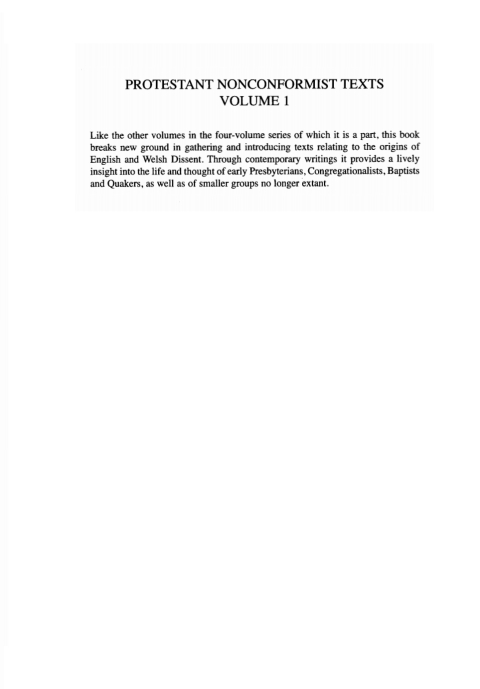Cover image for book Protestant Nonconformist Texts Volume 1