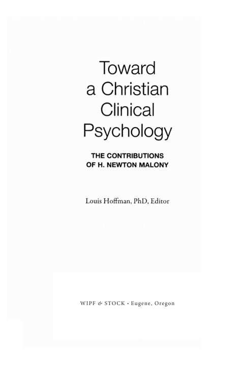 Cover image for book Toward a Christian Clinical Psychology