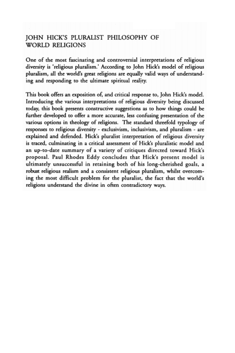 Cover image for book John Hick’s Pluralist Philosophy of World Religions