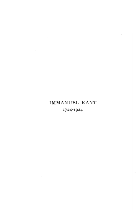 Cover image for book Immanuel Kant 1724–1924