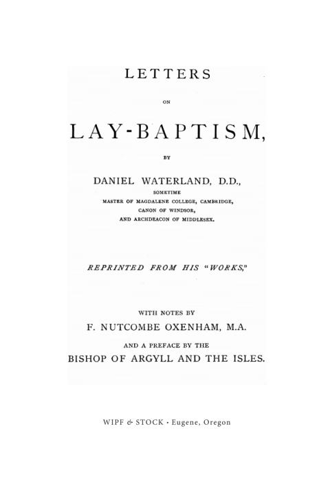 Cover image for book Letters on Lay-Baptism
