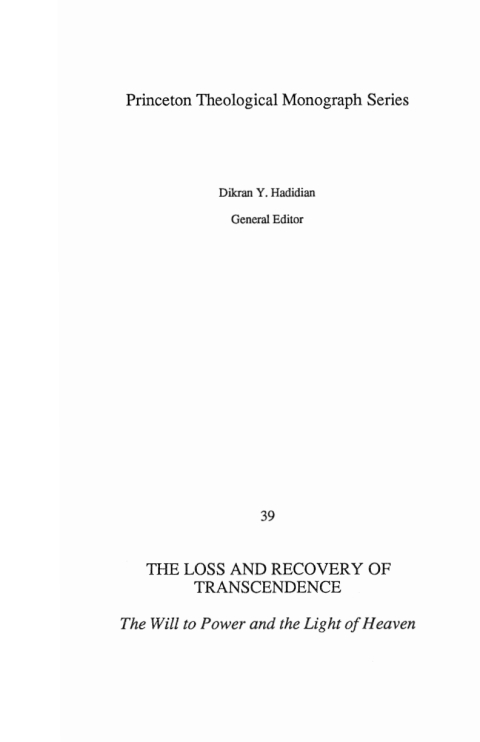 Cover image for book The Loss and Recovery of Transcendence