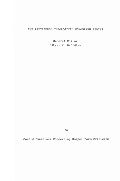 Cover image for book Candid Questions Concerning Gospel Form Criticism