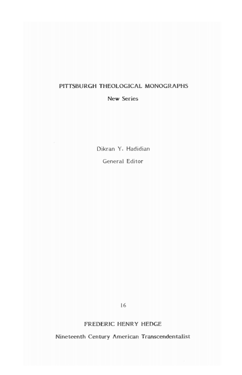 Cover image for book Frederic Henry Hedge
