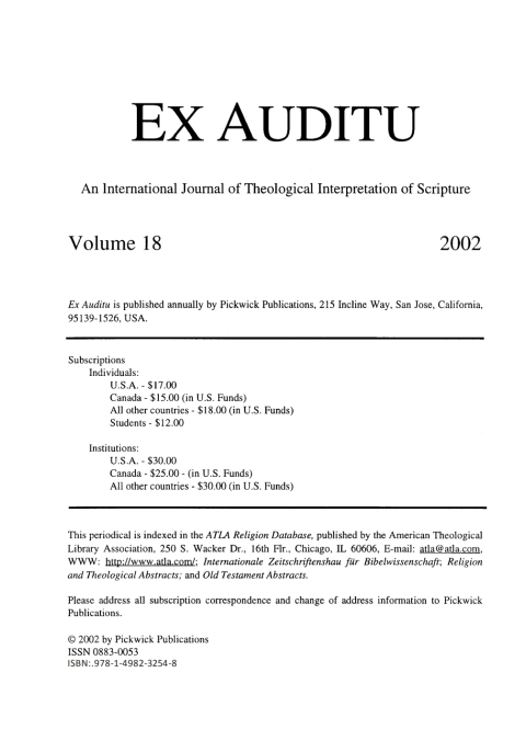 Cover image for book Ex Auditu - Volume 18