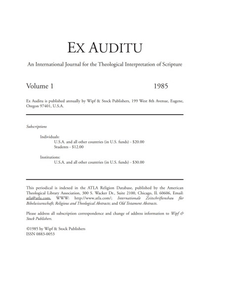 Cover image for book Ex Auditu - Volume 01