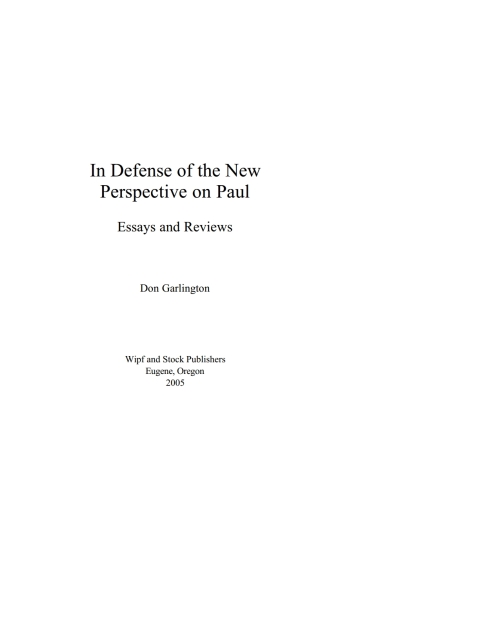 Cover image for book In Defense of the New Perspective on Paul