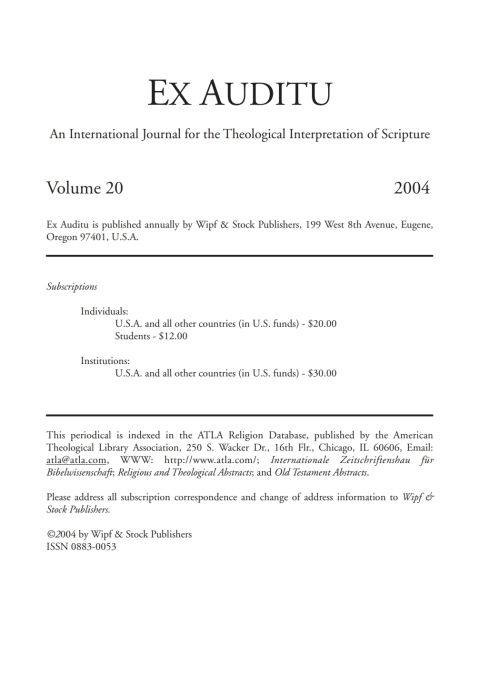 Cover image for book Ex Auditu - Volume 20