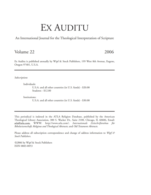 Cover image for book Ex Auditu - Volume 22