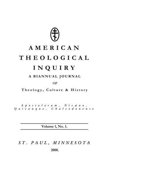 Cover image for book American Theological Inquiry, Volume One, Issue One