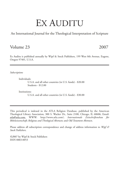 Cover image for book Ex Auditu - Volume 23