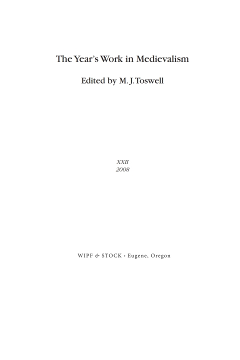 Cover image for book The Year's Work in Medievalism, 2008
