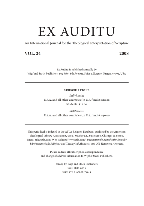Cover image for book Ex Auditu - Volume 24