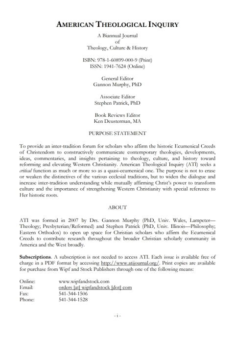 Cover image for book American Theological Inquiry, Volume Two, Issue Two
