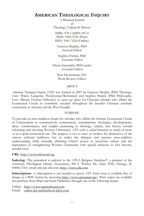 Cover image for book American Theological Inquiry, Volume Three, Issue One
