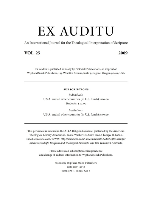 Cover image for book Ex Auditu - Volume 25