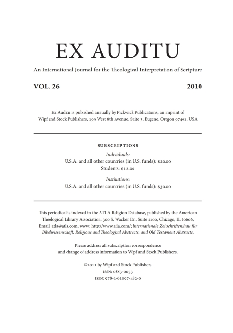 Cover image for book Ex Auditu - Volume 26