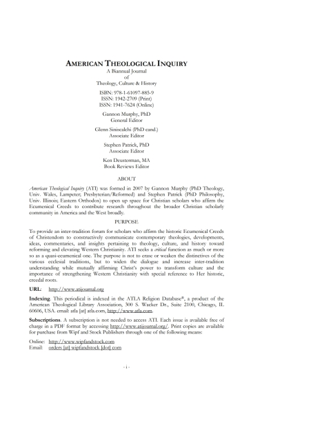 Cover image for book American Theological Inquiry, Volume Four, Issue Two