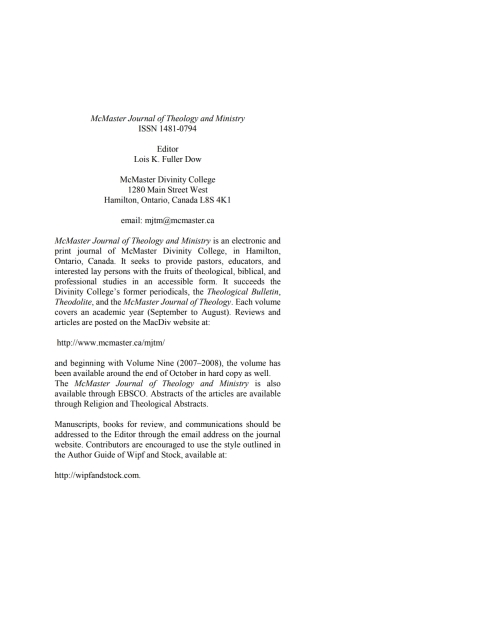 Cover image for book McMaster Journal of Theology and Ministry: Volume 12