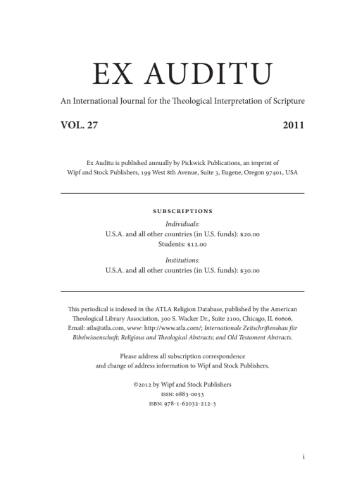 Cover image for book Ex Auditu - Volume 27