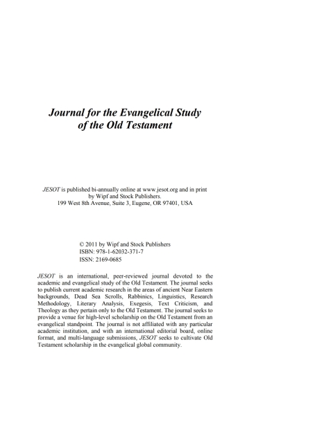 Cover image for book Journal for the Evangelical Study of the Old Testament, 1.1