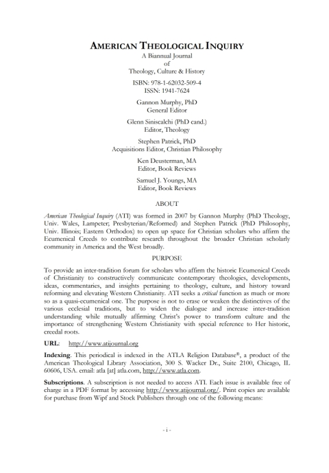 Cover image for book American Theological Inquiry, Volume Five, Issue Two