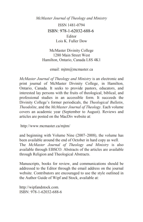 Cover image for book McMaster Journal of Theology and Ministry: Volume 13, 2011–2012