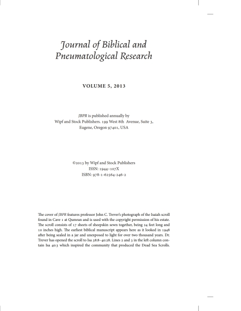 Cover image for book Journal of Biblical and Pneumatological Research