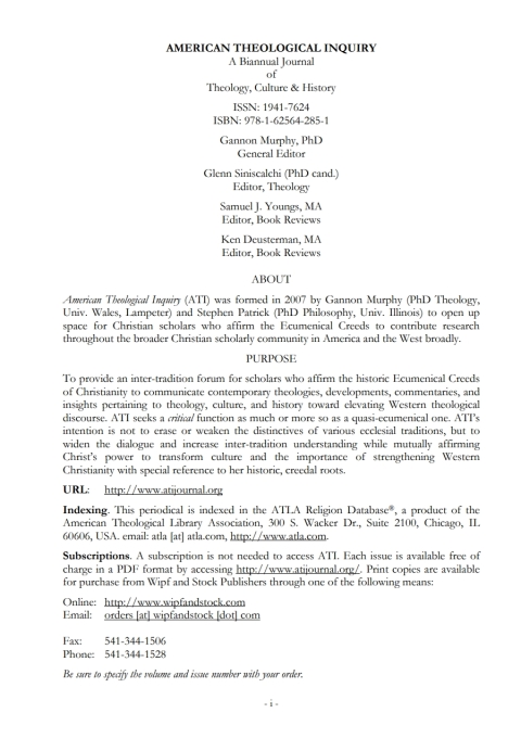 Cover image for book American Theological Inquiry, Volume Six, Issue Two
