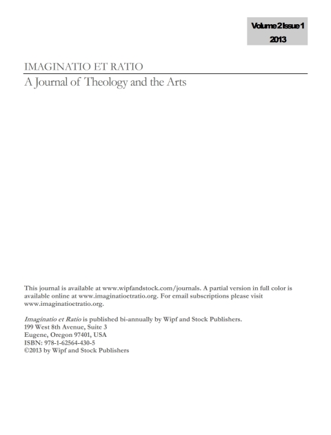 Cover image for book Imaginatio et Ratio: A Journal of Theology and the Arts, Volume 2, Issue 1 2013
