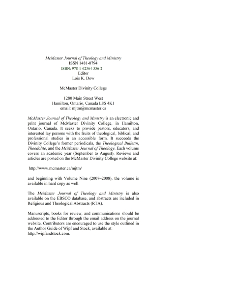 Cover image for book McMaster Journal of Theology and Ministry: Volume 14, 2012–2013