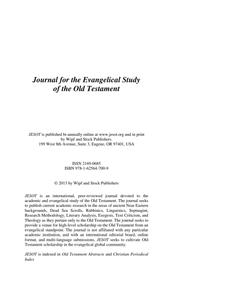 Cover image for book Journal for the Evangelical Study of the Old Testament, 2.2