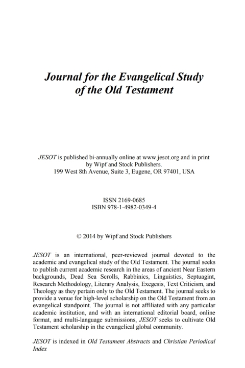 Cover image for book Journal for the Evangelical Study of the Old Testament, 3.1