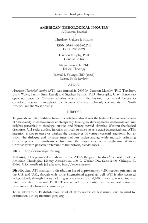 Cover image for book American Theological Inquiry, Volume Seven, Issue Two