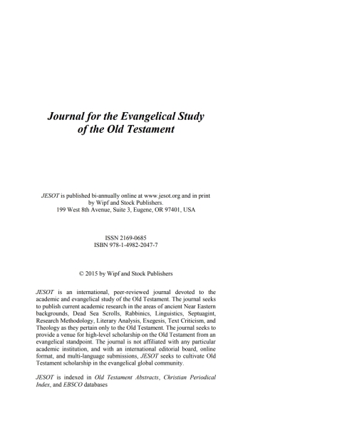 Cover image for book Journal for the Evangelical Study of the Old Testament, 3.2