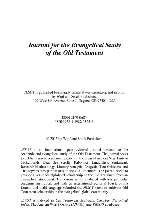 Cover image for book Journal for the Evangelical Study of the Old Testament, 4.1