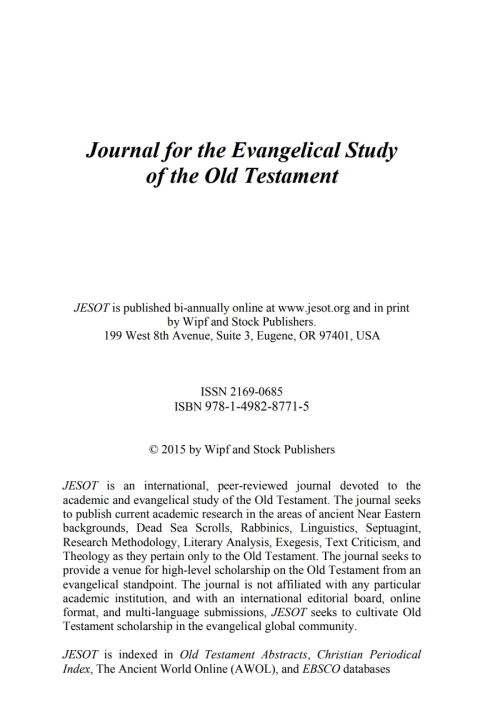 Cover image for book Journal for the Evangelical Study of the Old Testament, 4.2
