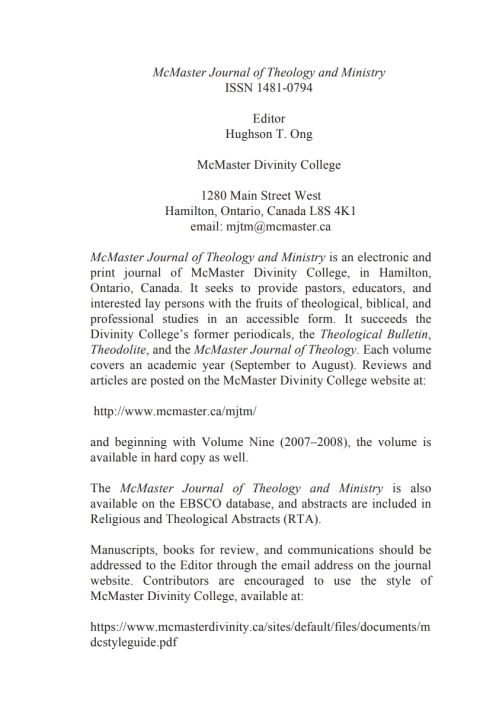 Cover image for book McMaster Journal of Theology and Ministry: Volume 16, 2014-2015