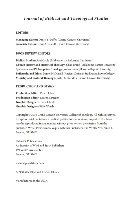 Cover image for book Journal of Biblical and Theological Studies