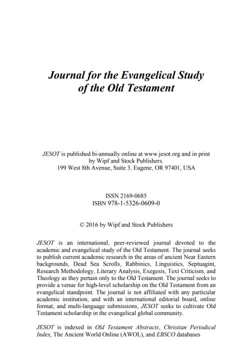 Cover image for book Journal for the Evangelical Study of the Old Testament, 5.1