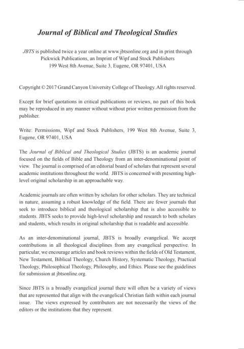Cover image for book Journal of Biblical and Theological Studies, Issue 2.1