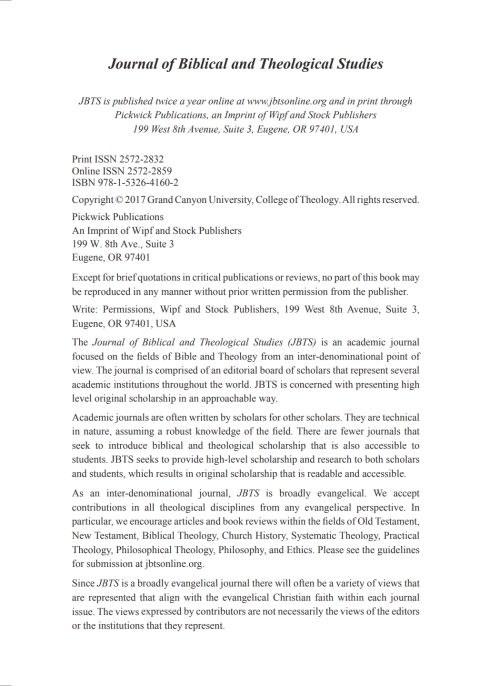 Cover image for book Journal of Biblical and Theological Studies, Issue 2.2