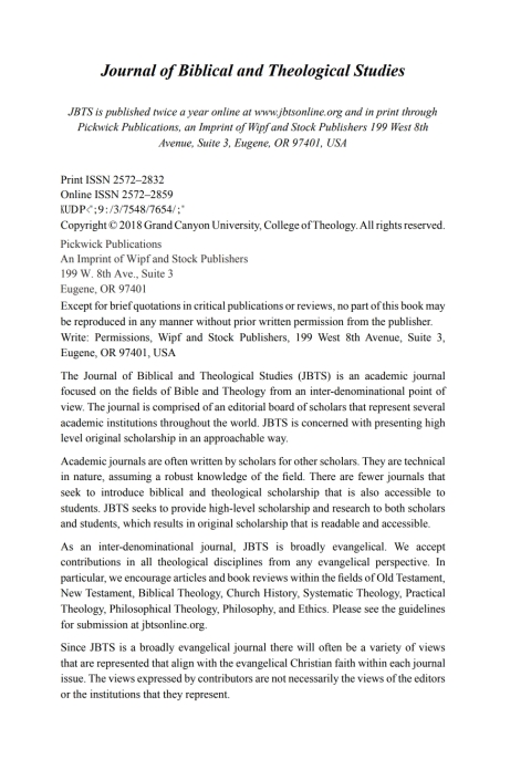 Cover image for book Journal of Biblical and Theological Studies, Issue 3.1