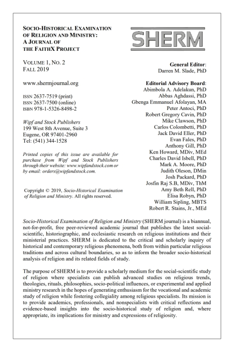 Cover image for book Socio-Historical Examination of Religion and Ministry, Volume 1, Issue 2