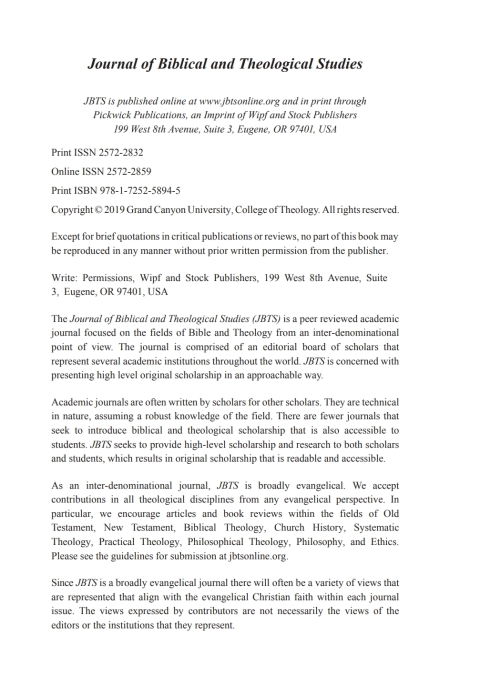 Cover image for book Journal of Biblical and Theological Studies, Issue 4.2