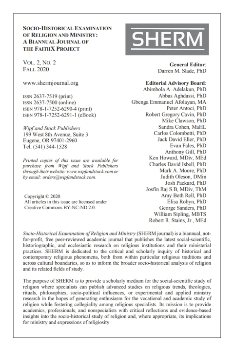 Cover image for book Socio-Historical Examination of Religion and Ministry, Volume 2, Issue 2